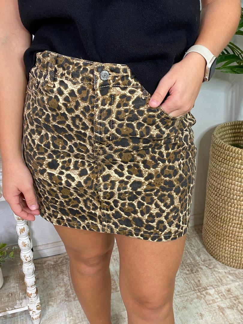 Leopard Denim Skirt