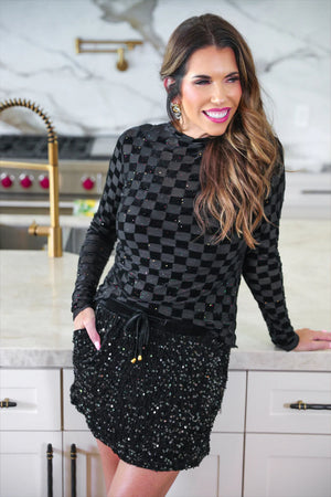 Black or Pink Velvet Check with Glitter Sheer Top - Great for Layering!