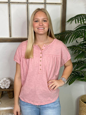 Blush Henley Cap Sleeve Tee