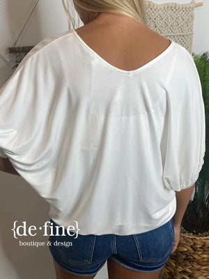 White V-Neck Front and Back Mineral Washed Tee