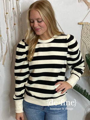 Crimson or Black and Cream Wide Striped Pullover S-XL