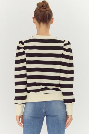 Crimson or Black and Cream Wide Striped Pullover S-XL