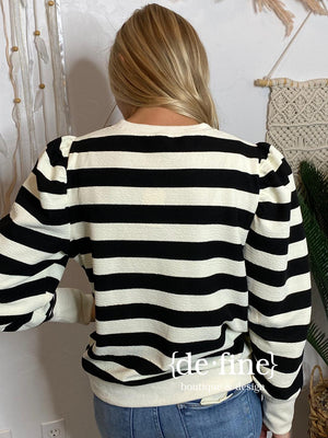 Crimson or Black and Cream Wide Striped Pullover S-XL