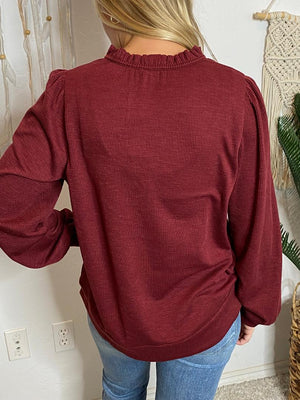 Ribbed Henley with Ruffle Neck in 3 Colors S-XL