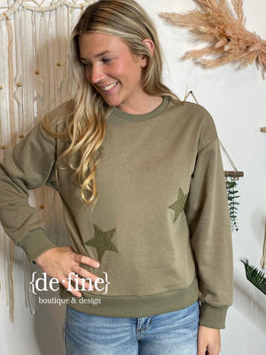 Burgundy or Olive Sweatshirt with Chenille Stars