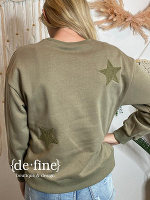 Burgundy or Olive Sweatshirt with Chenille Stars