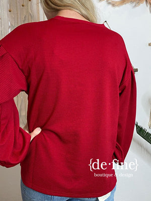 Hunter or Dark Red Waffle Casual Top