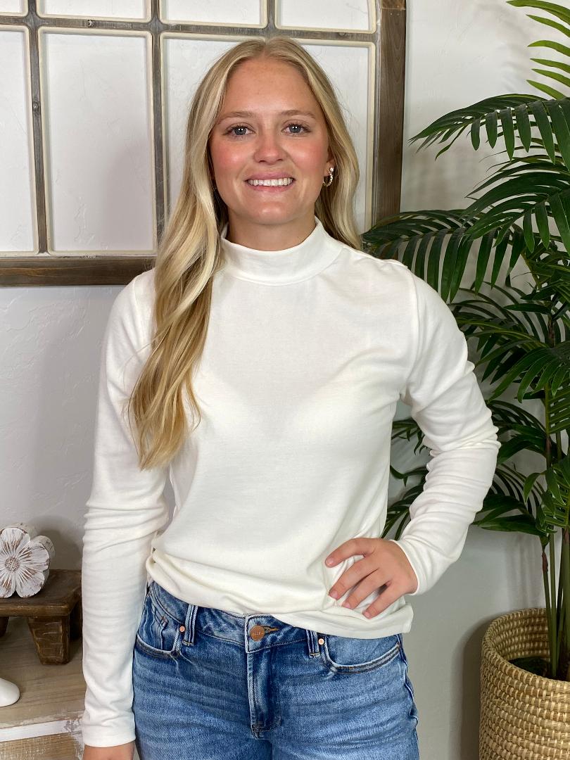 Mock Neck Long Sleeve Top in Hunter, White or Black