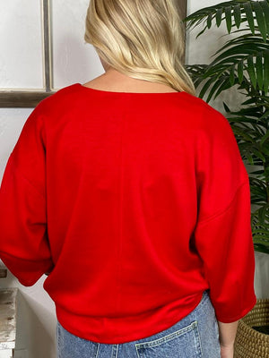 Black, White or Red V-Neck 3/4 Sleeve Top - Super Soft!