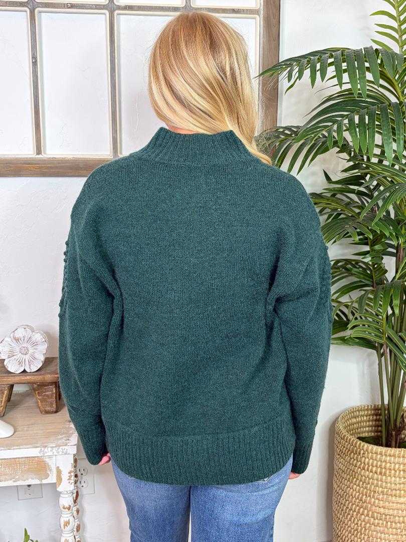 Hunter Green Henley Sweater with Diamond Pattern
