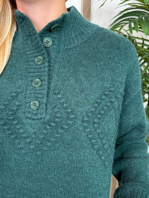 Hunter Green Henley Sweater with Diamond Pattern