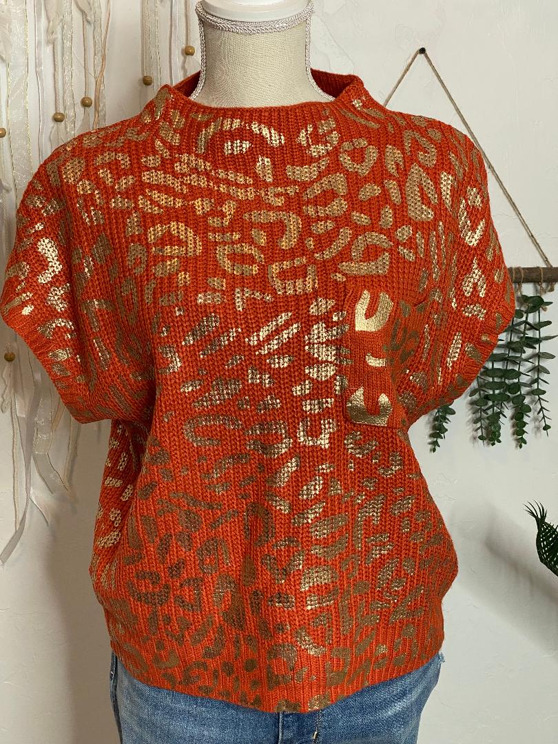 Sage or Orange and Gold Leopard Sweater with Pocket