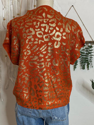 Sage or Orange and Gold Leopard Sweater with Pocket