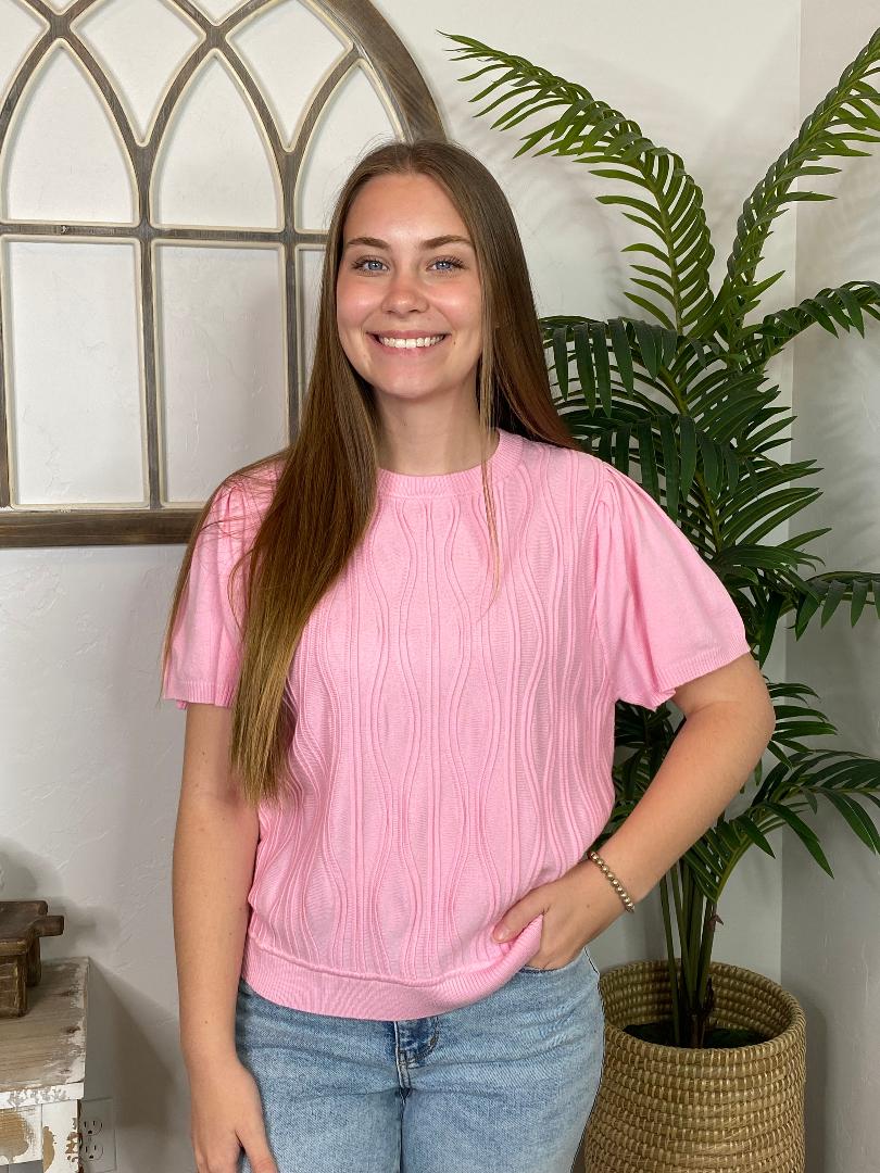 Wavy Pink, Off White or Kelly Green Lightweight Sweater