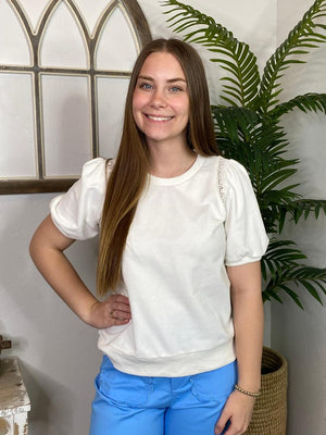 Sea Green or White Top with Lace Sleeve Detail