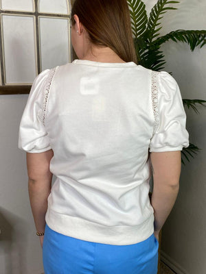 Sea Green or White Top with Lace Sleeve Detail