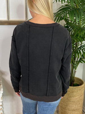 Cream, Magenta or Black V-Neck Pullover with Pocket