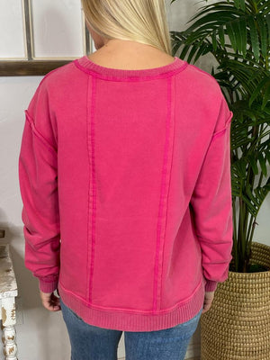 Cream, Magenta or Black V-Neck Pullover with Pocket