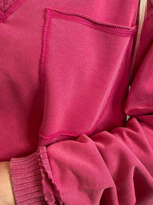 Cream, Magenta or Black V-Neck Pullover with Pocket