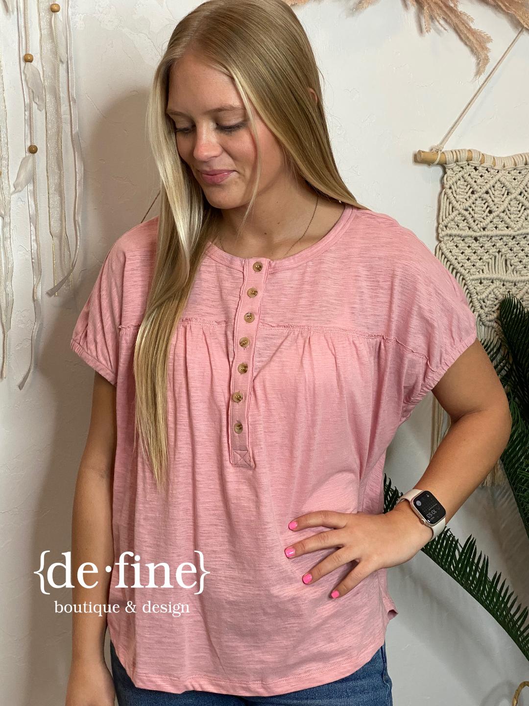 Blush Henley Cap Sleeve Tee