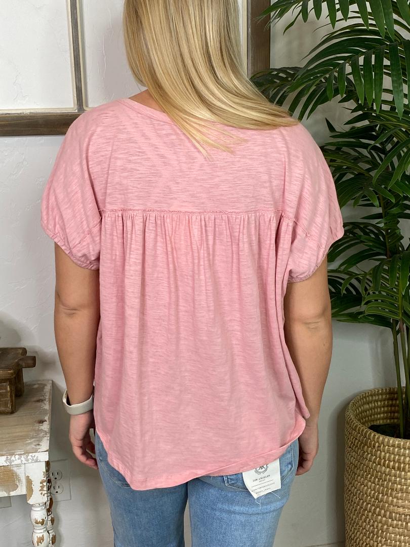 Blush Henley Cap Sleeve Tee