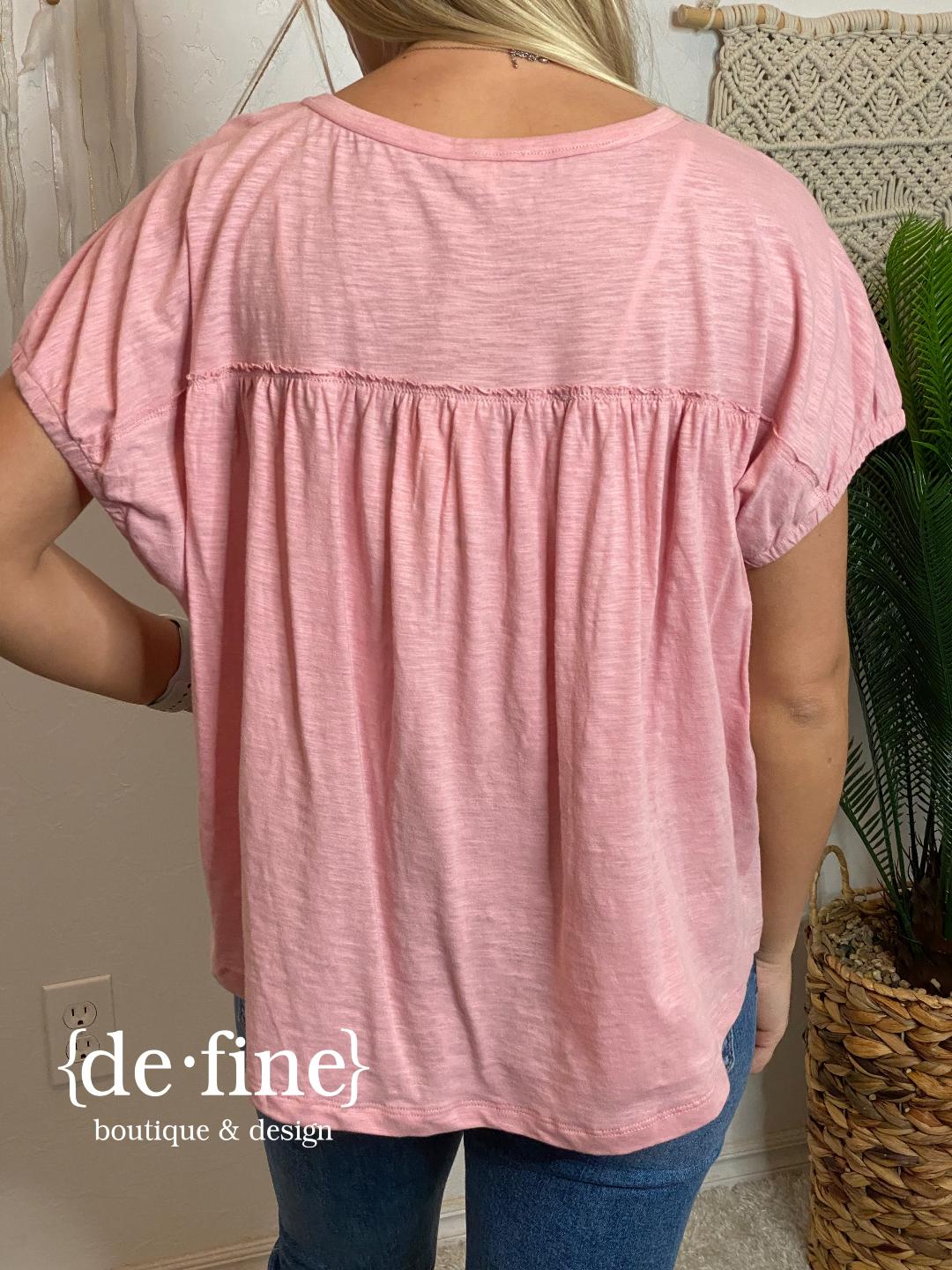 Blush Henley Cap Sleeve Tee