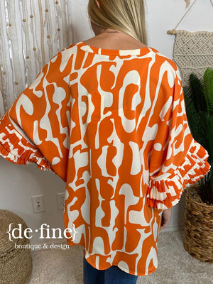 Orange and Ivory Abstract Top with Fabulous Sleeves