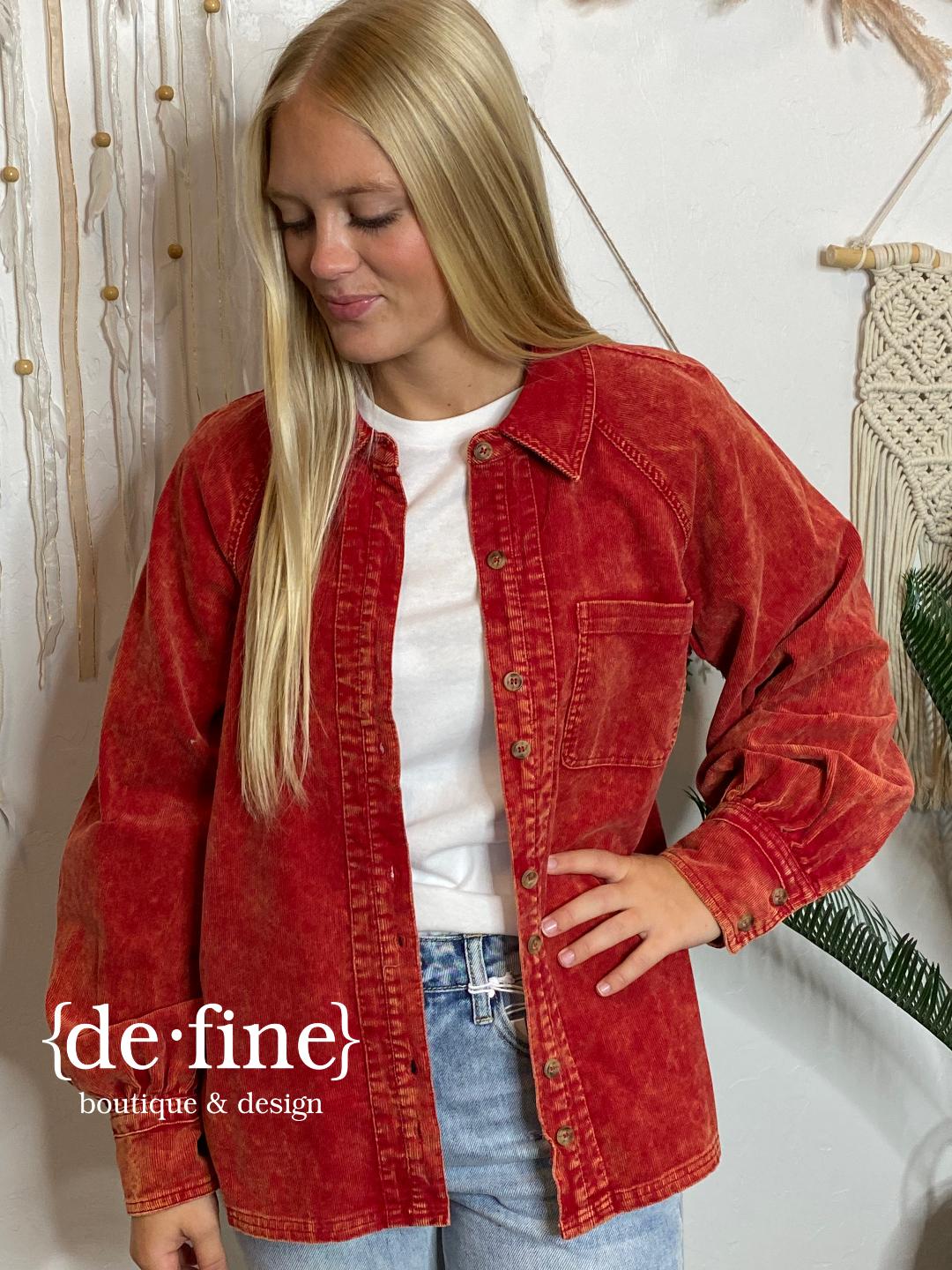 Corduroy Shacket in Red or Taupe