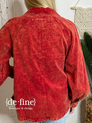 Corduroy Shacket in Red or Taupe