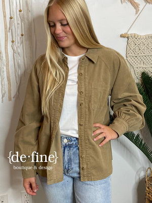 Corduroy Shacket in Red or Taupe