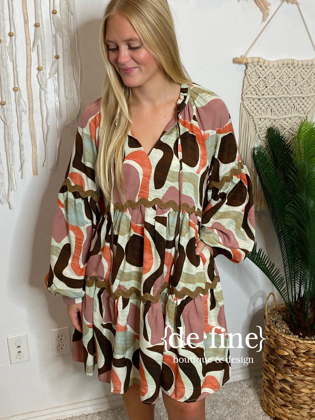 Sage Orange and Brown Abstract Dress S-XL