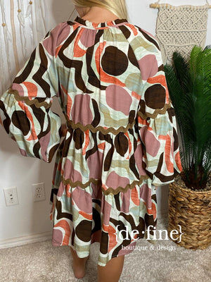 Sage Orange and Brown Abstract Dress S-XL