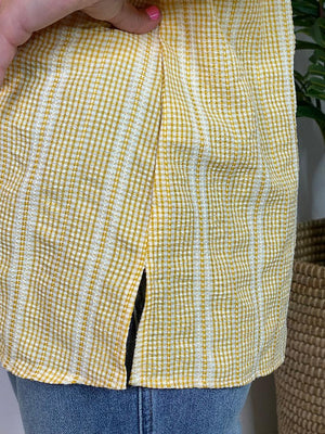 Yellow Gingham V-Neck Blouse