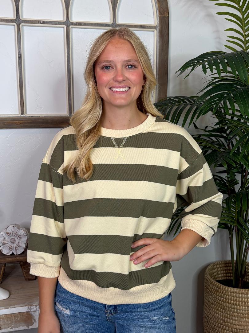 Sage and Cream Wide Stripe Top