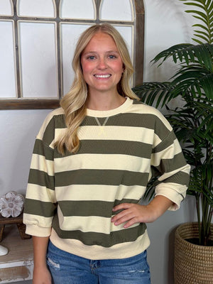 Sage and Cream Wide Stripe Top