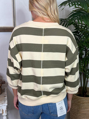 Sage and Cream Wide Stripe Top