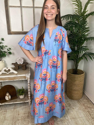 Light Blue Floral Maxi Dress