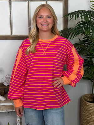 Fuchsia and Tangerine Striped Top