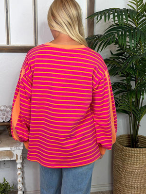 Fuchsia and Tangerine Striped Top