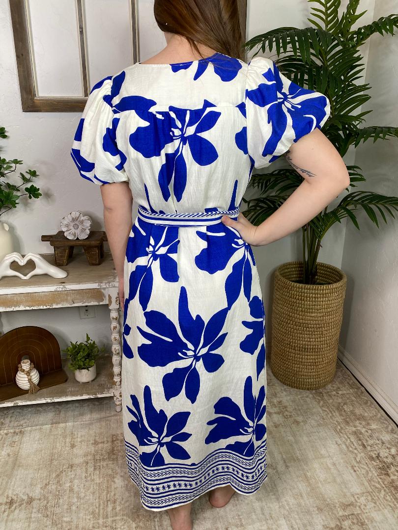 Royal Blue and White Floral Maxi Dress