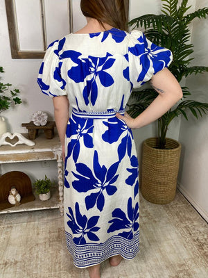 Royal Blue and White Floral Maxi Dress