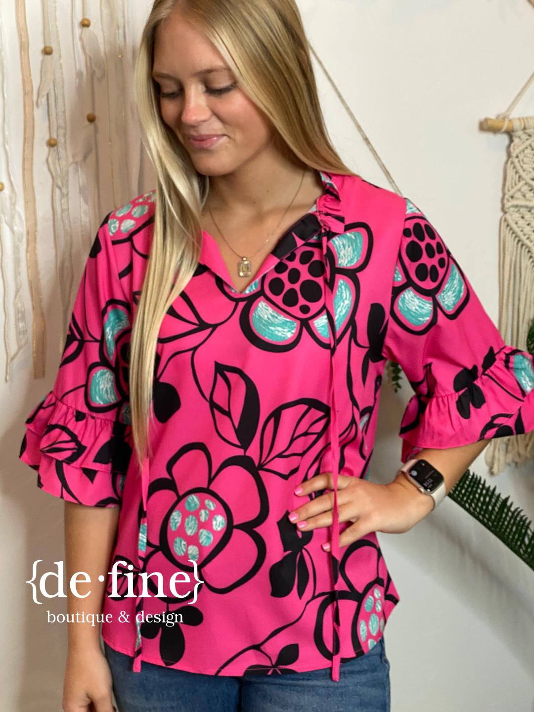 Bright Pink with Oversized Flowers Blouse