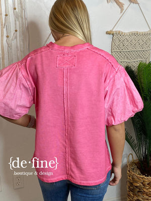 Pink or Mint Washed Tee with Bubble Sleeves