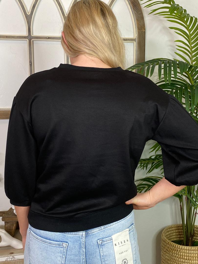 3/4 Sleeve Scuba Top in Black