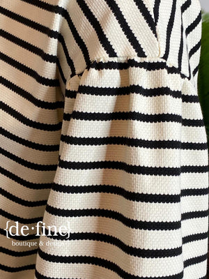 Natural & Black Striped 3/4 Sleeve Top