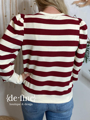 Crimson or Black and Cream Wide Striped Pullover S-XL