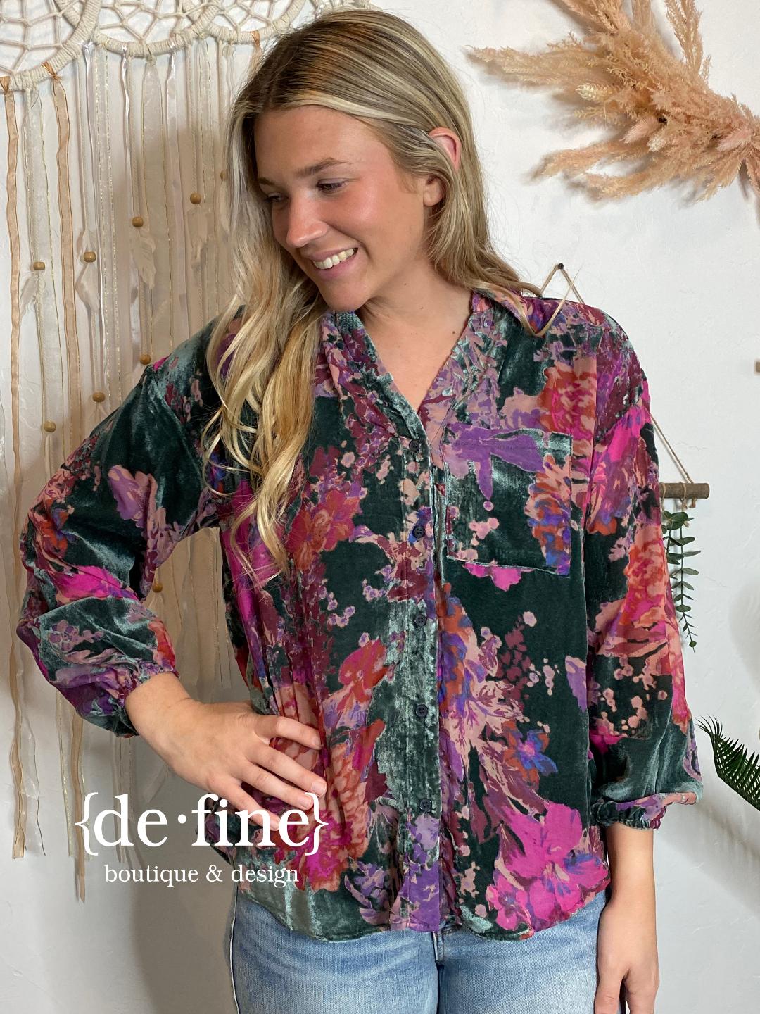 Velvet Floral Blouse S-XL