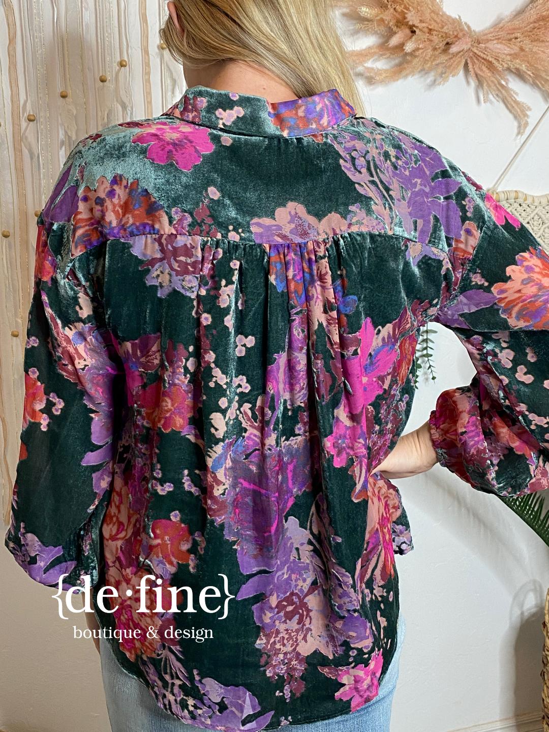 Velvet Floral Blouse S-XL