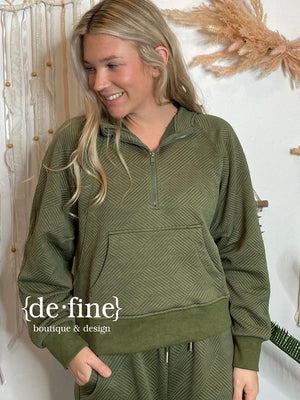 Olive Textured 1/4 Zip Jacket & Pant Set S-XL