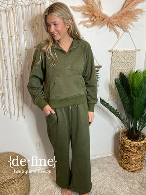 Olive Textured 1/4 Zip Jacket & Pant Set S-XL